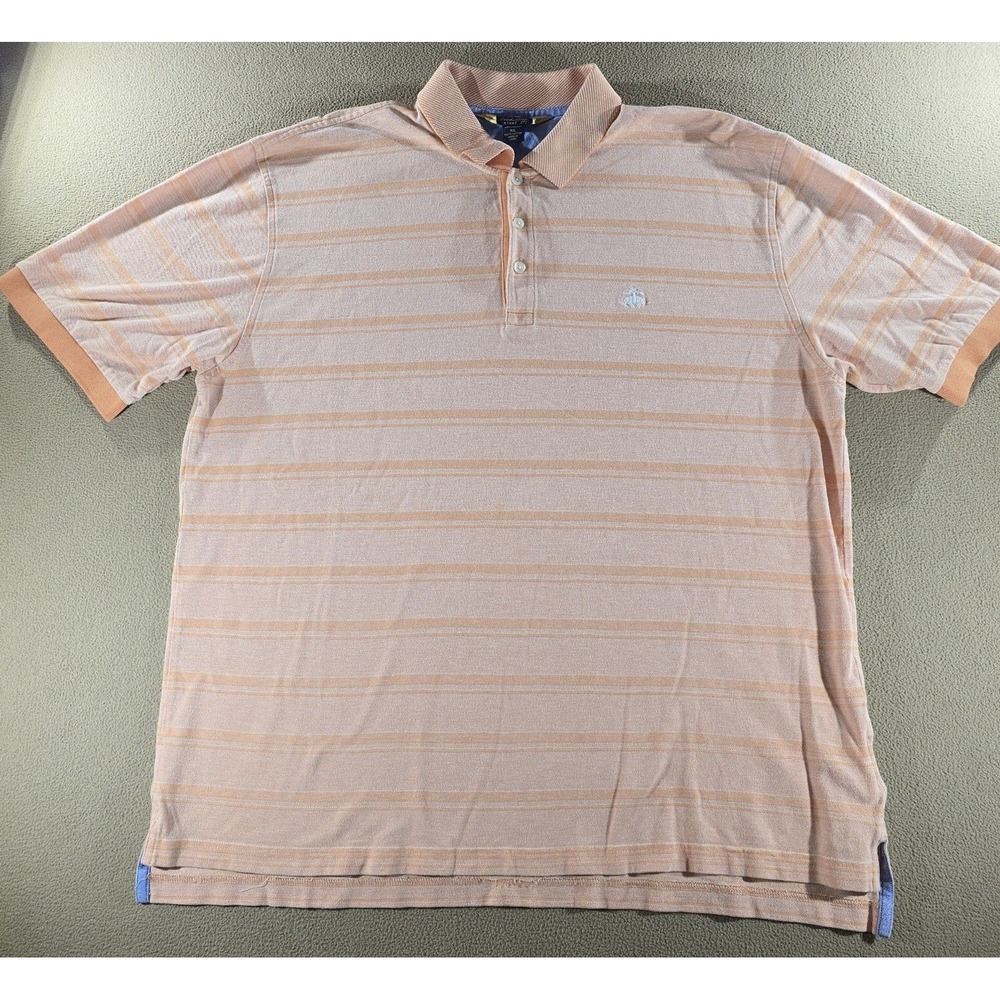 Brooks Brothers Men's Polo Shirt Original Fit Salmon Stripe XL Golden Fleece